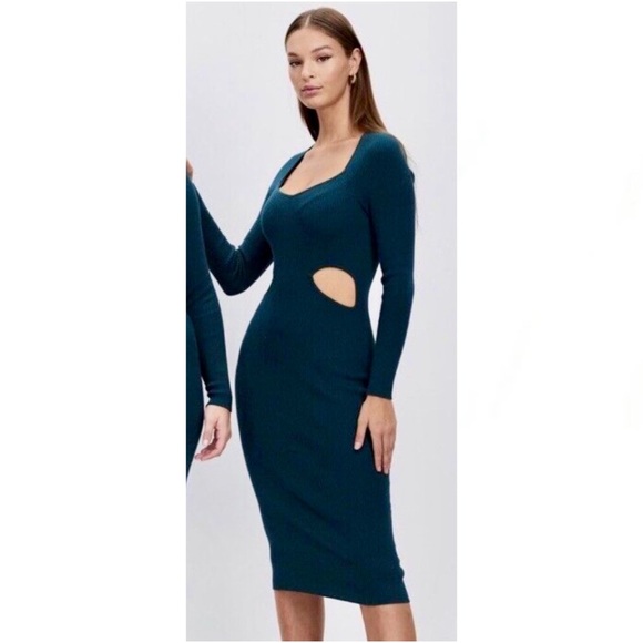 Abercrombie & Fitch Dresses & Skirts - Abercrombie & Fitch NWOT Teal Cut-Out Ribbed Stretchy Midi Dress XSP